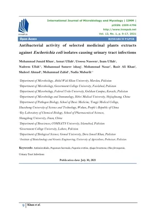 Antibacterial activity of selected medicinal plants extracts against Escherichia