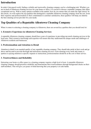 Top Qualities of a Reputable Allentown Cleaning Company
