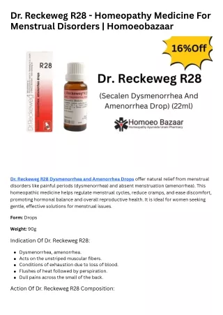 Dr. Reckeweg R28 - Homeopathy Medicine For Menstrual Disorders  Homoeobazaar