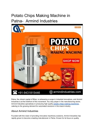 Potato Chips Making Machine in Patna-  Armind Industries