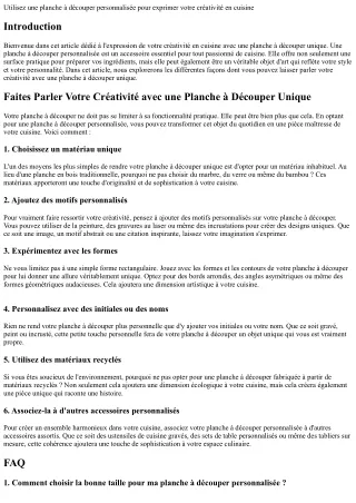 Faites Parler Votre Créativité avec une Planche à Découper Unique