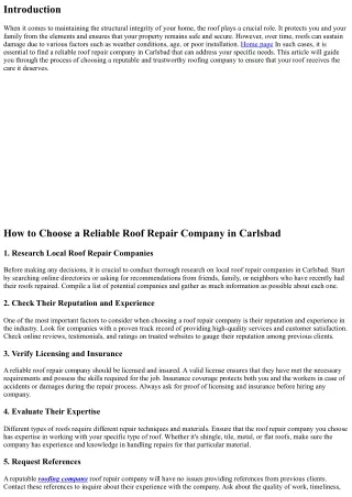 How to Choose a Reliable Roof Repair Company in Carlsbad