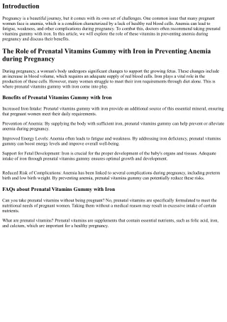 The Role of Prenatal Vitamins Gummy with Iron in Preventing Anemia during Pregna