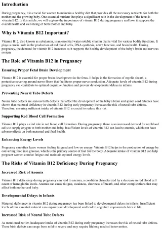 The Importance of Vitamin B12 During Pregnancy