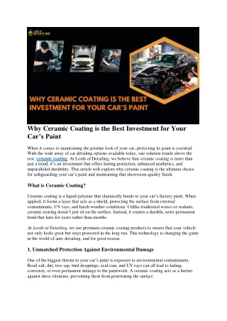 Why Ceramic Coating is the Best Investment for Your Car's Paint