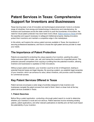 Patent Services in Texas- Comprehensive Support for Inventors