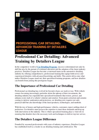 Professional Car Detailing: Advanced Training by Detailers League