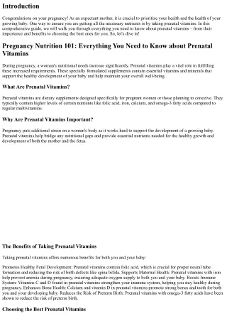 Pregnancy Nutrition 101: Everything You Need to Know about Prenatal Vitamins