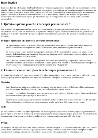 Transformez Votre Cuisine avec une Planche à Découper Personnalisée