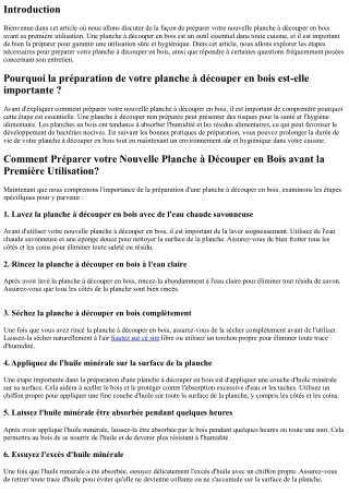 Comment Préparer votre Nouvelle Planche à Découper en Bois avant la Première Uti