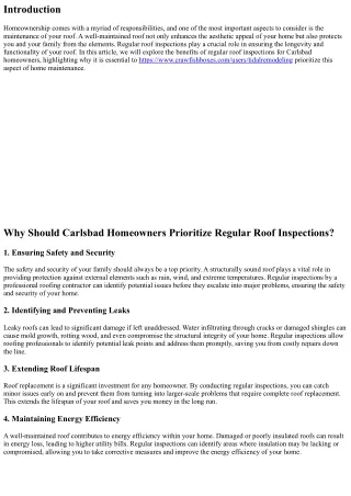 The Benefits of Regular Roof Inspections for Carlsbad Homeowners