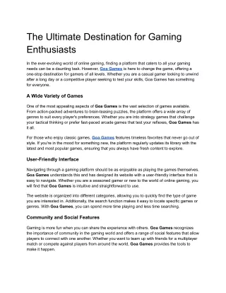 The Ultimate Destination for Gaming Enthusiasts