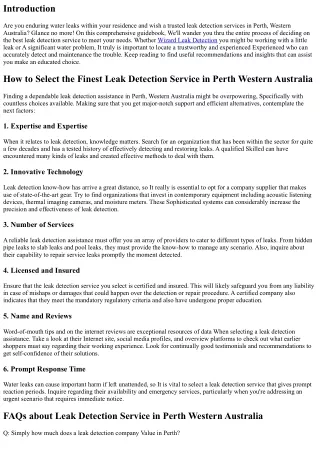 How you can Select the Greatest Leak Detection Services in Perth Western Austral