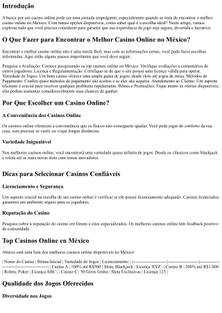 O Que Fazer para Encontrar o Melhor Casino Online no México?
