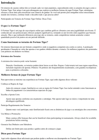 Participando em Torneios de Fortune Tiger Online: Dicas Úteis