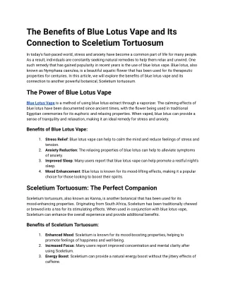 The Benefits of Blue Lotus Vape and Its Connection to Sceletium Tortuosum