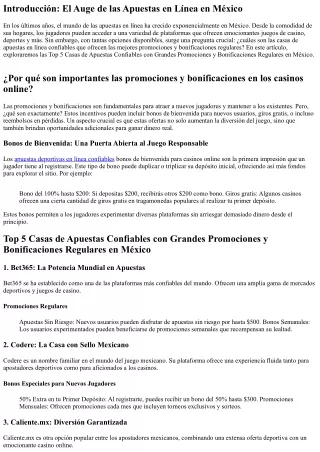 Top 5 Casas de Apuestas Confiables con Grandes Promociones y Bonificaciones Regu