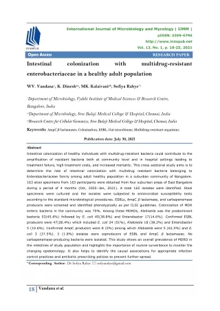 Intestinal colonization with multidrug-resistant enterobacteriaceae in a healthy