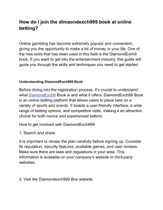 How do I join the dimaondexch999 book at online betting