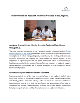 The Evolution of Research Analysis Practices in Jos, Nigeria