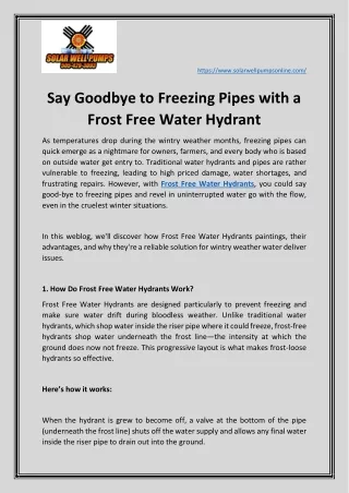 Say Goodbye to Freezing Pipes with a Frost Free Water Hydrant