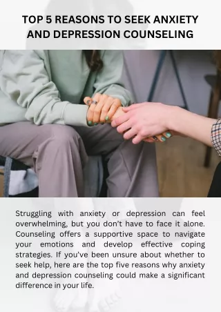 Top 5 Reasons to Seek Anxiety and Depression Counseling