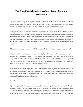 Top Pain Specialists in Houston- Expert Care and Treatment