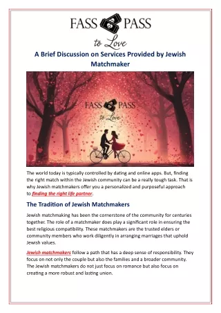 A Brief Discussion on Services Provided by Jewish Matchmaker