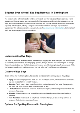 Brighter Eyes Ahead Eye Bag Removal in Birmingham