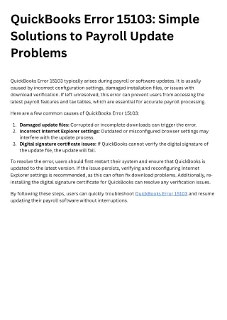 QuickBooks Error 15103 Simple Solutions to Payroll Update Problems