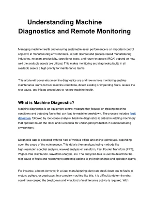 Understanding Machine Diagnostics and Remote Monitoring