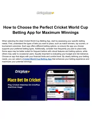 How to Choose the Perfect Cricket World Cup Betting App for Maximum Winnings