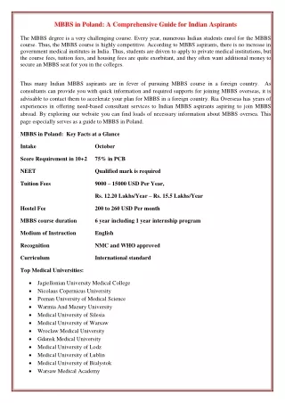 MBBS in Poland: A Comprehensive Guide for Indian Aspirants