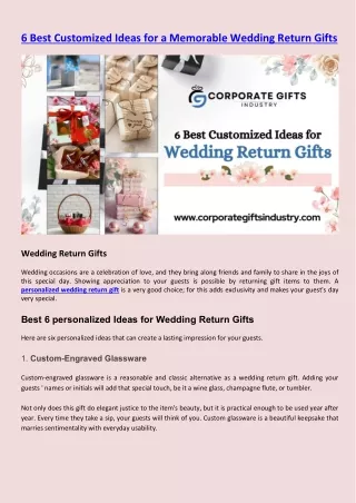 6 Best Personalized Ideas For a Memorable Wedding Return Gifts