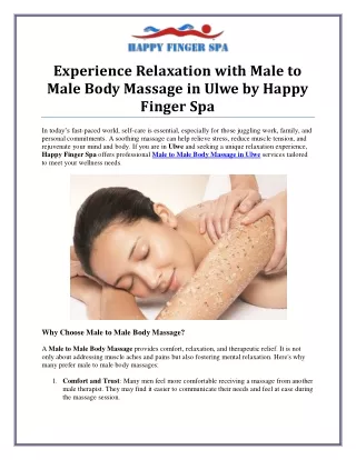 Relaxing Male to Male Body Massage Services in Ulwe for Ultimate Stress Relief