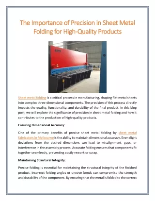 The Importance of Precision in Sheet Metal Folding for High Quality Products