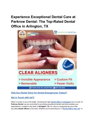 Experience Exceptional Dental Care at Parkrow Dental_ The Top-Rated Dental Office in Arlington, TX