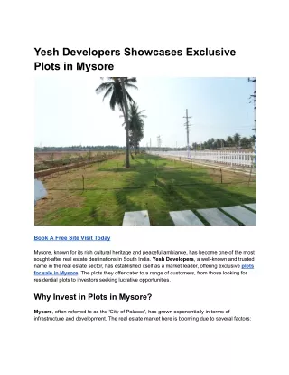 Yesh Developers Showcases Exclusive Plots in Mysore