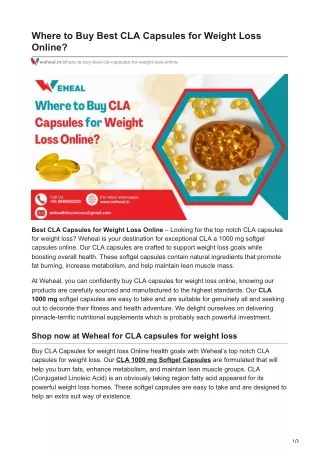 Where to Buy Best CLA Capsules for Weight Loss Online