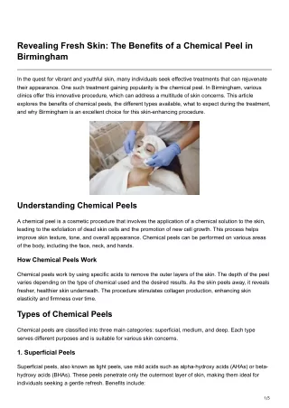 Revealing Fresh Skin The Benefits of a Chemical Peel in Birmingham