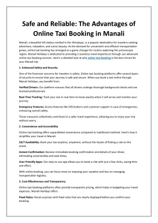 The Advantages of Online Taxi Booking in Manali