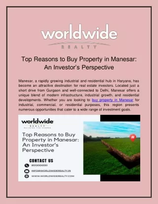 Top Reasons to Buy Property in Manesar: An Investor’s Perspective