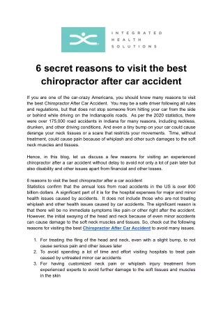 6 secret reasons to visit the best chiropractor after car accident