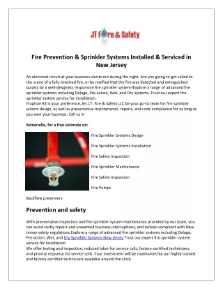 Dry Sprinkler Systems New Jersey | Jtfiresafety.com