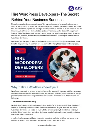 Why You Should Hire Expert WordPress Developers for a Custom, Scalable Website
