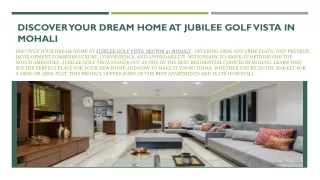 Buy Your Dream Home at Jubilee Golf Vista in Mohali