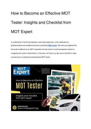 How to Become an Effective MOT Tester: Insights and Checklist from MOT Expert