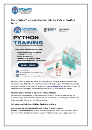How a Python Training Institute Can Help You Build an Excellent Career