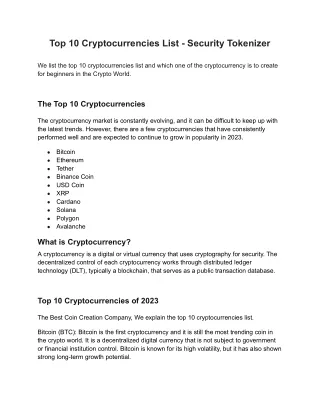 Top 10 Cryptocurrencies List - Security Tokenizer