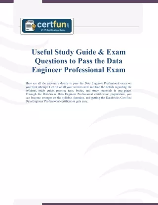 Useful Study Guide & Exam Questions to Pass the Data Engineer Professional Exam